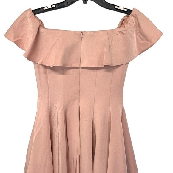 NWOT LA FEMME | Ruffle Off the Shoulder Pink Fit & Flare Mini Dress 2 - Picture 5 of 13